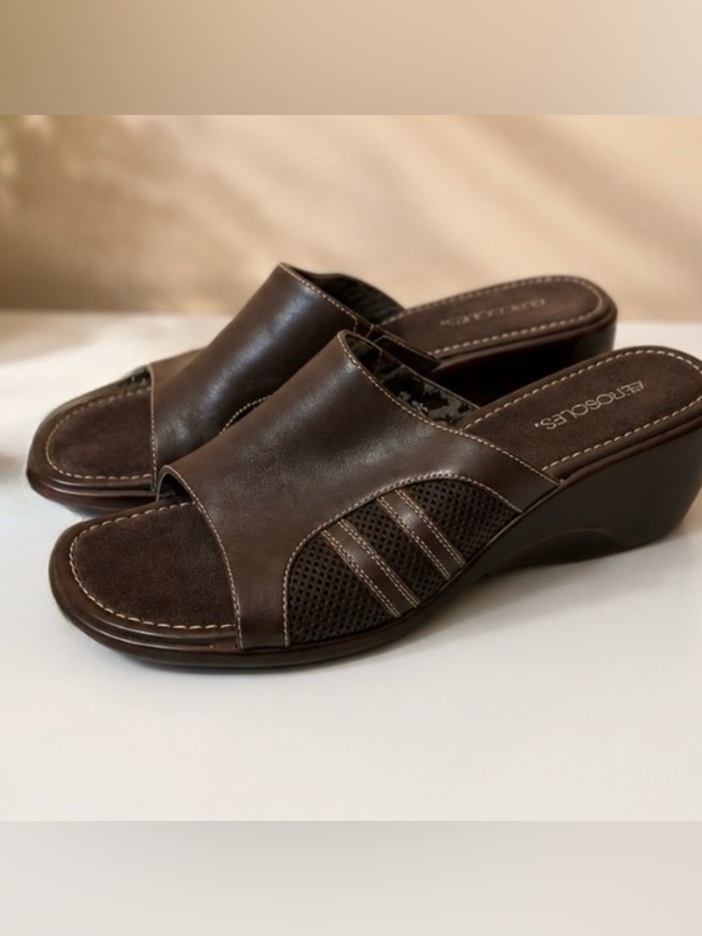 Aerosoles Brown Leather Comfort Wedge Slide Sandals – Women’s Size 11